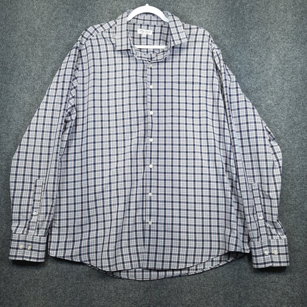 Peter Millar Button Up Summer Comfort MS20EW13SL XL Navy Mens Plaid Performance